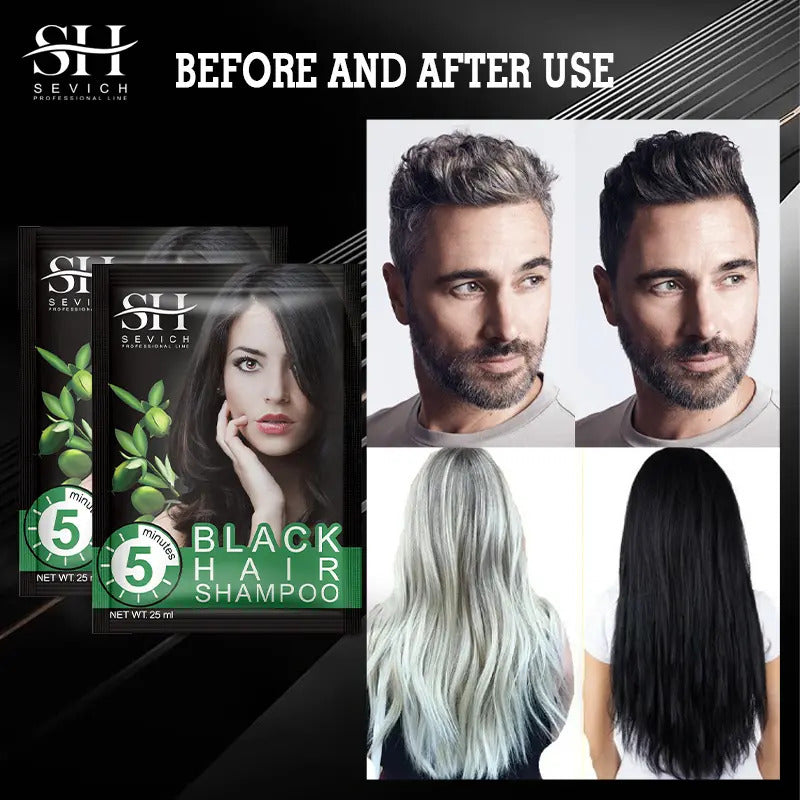 Kit 10 Unidades Shampoo Tinte Negro Sevich 15ml - Cubre Canas en 5 Minutos