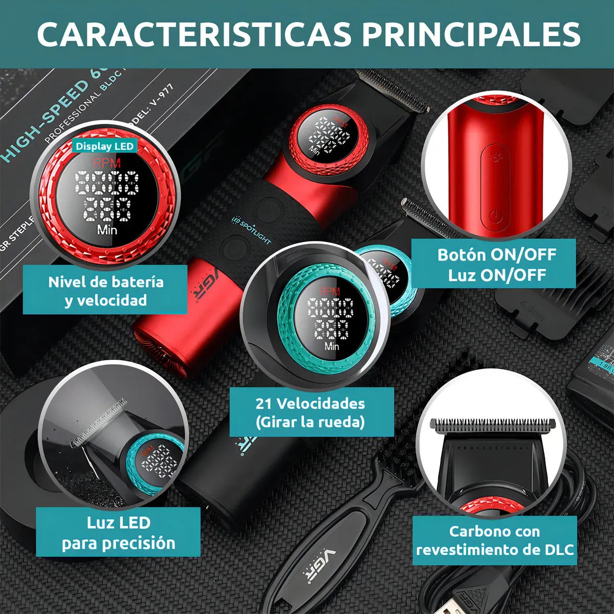 Cortadora De Pelo Profesional VGR 977 Alta Duración Batería 2500mah