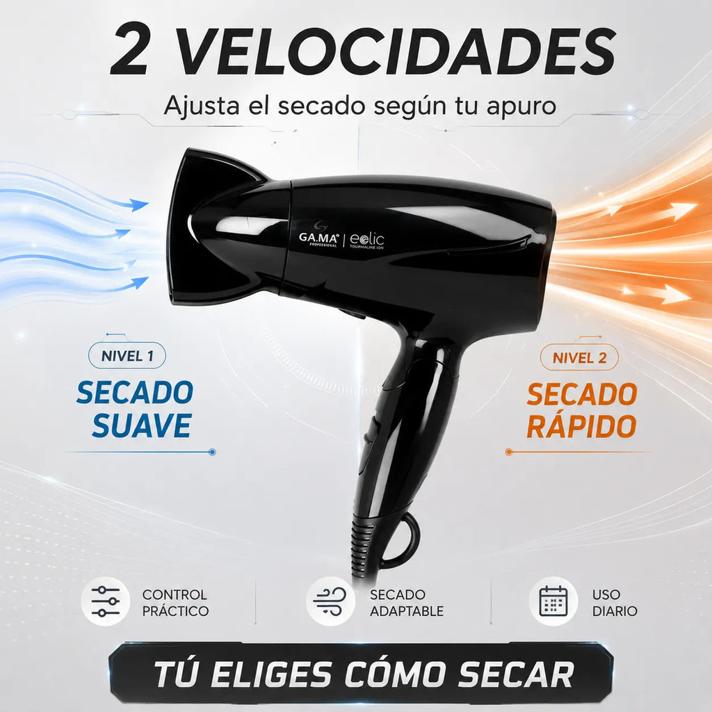 Secador De Pelo Gama Mini Plegable Italy Eolic Travel 1500w