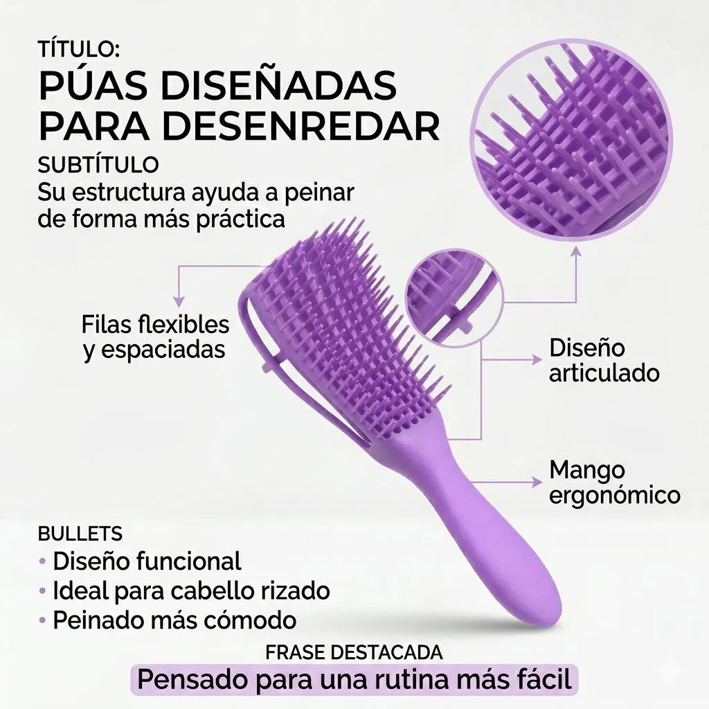Cepillo  Cabello Rizado Desenreda Fácil Cerdas Lila