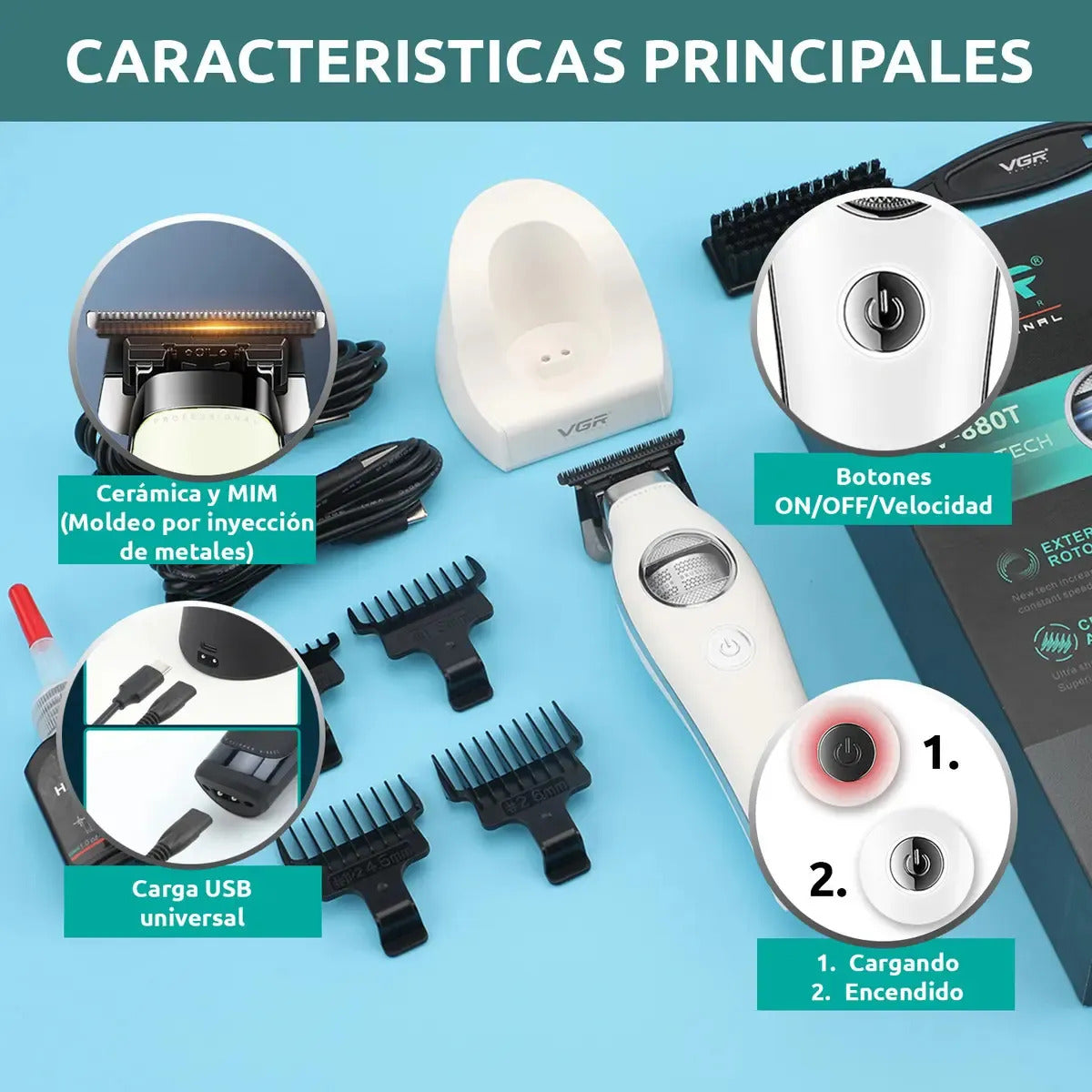 Maquina Corta Pelo Vgr V-880t Bldc 7200rpm Trimmer Patillera