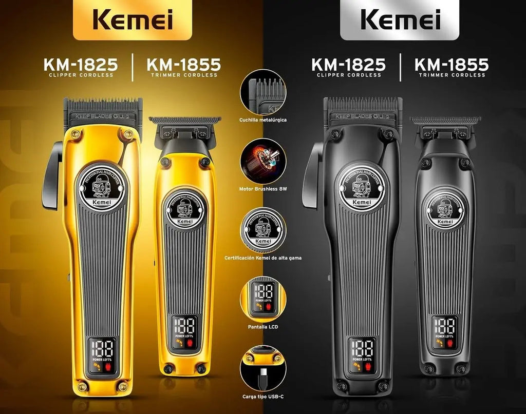 Combo Kemei Profesional Motor Brushless – Clipper KM-1825 + Trimmer KM-1855
