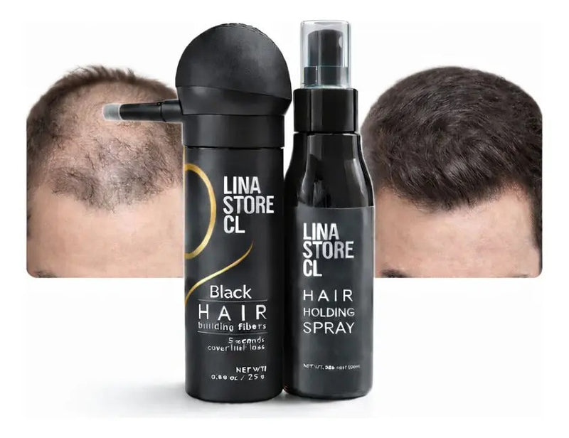 Fibra Capilar Polvo Para Calvicie Castaño Oscuro + Bomba + Laca Fijador Lina Store