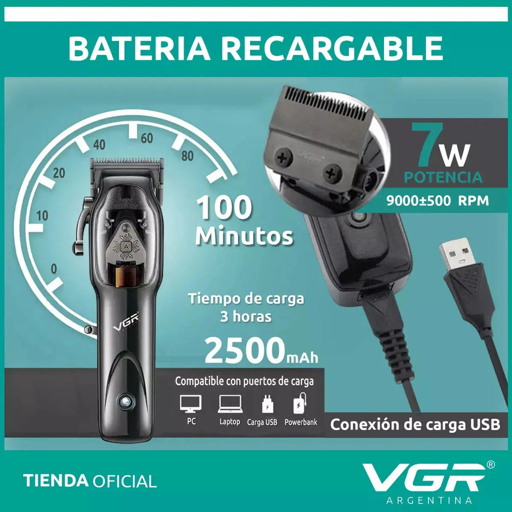 Máquina VGR V-653 Cortadora de Pelo Profesional Recargable 9000 RPM