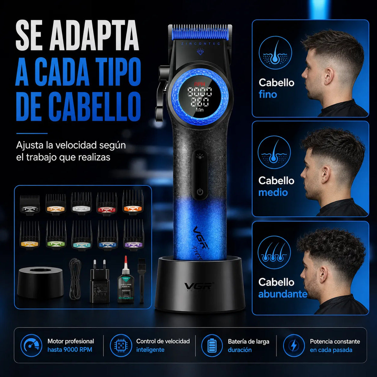 Cortapelos Profesional Vgr V-001 Potencia Regulable 9000 Rpm