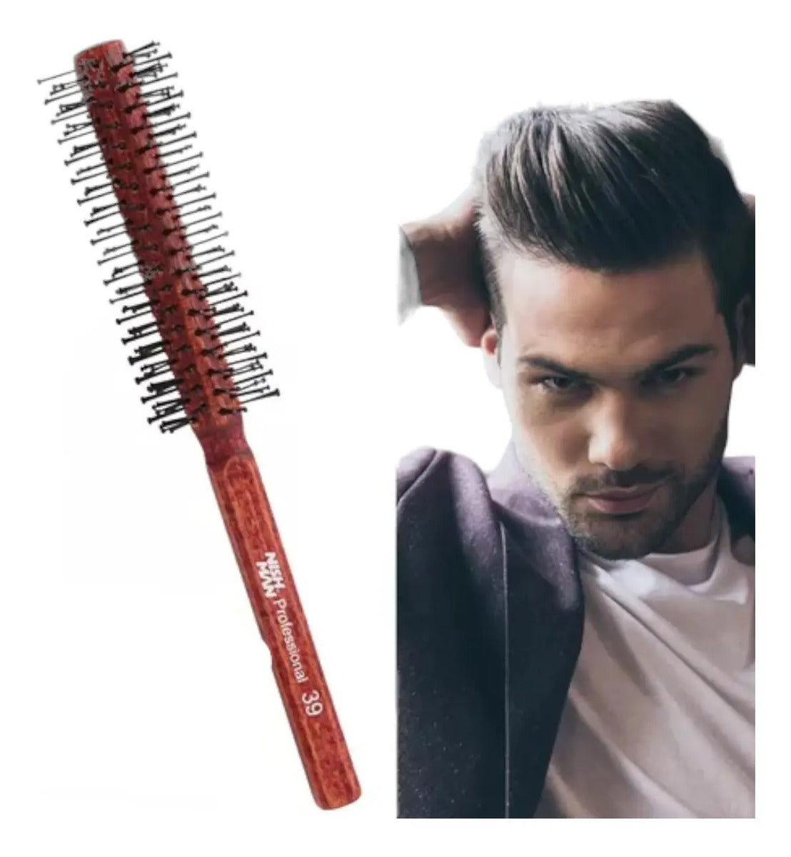 Cepillo Redondo de Madera Nishman Hair Brush 39 - Profesional para Secado y Volumen
