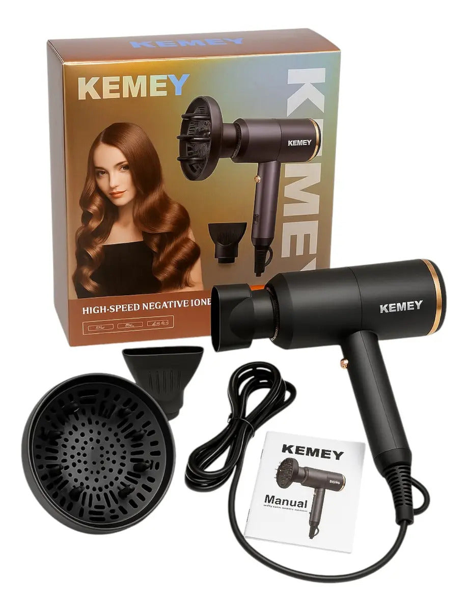 Secador de Pelo Profesional Kemei KM-8896: 1700W Iónico con 3 Boquillas