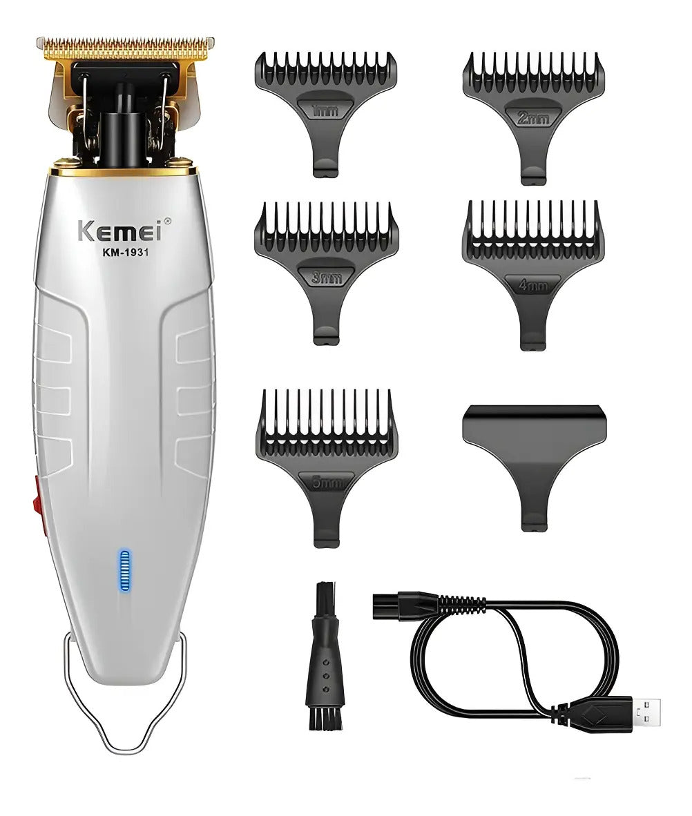 Trimmer Profesional Kemei KM-1931 Blanca: Patillera Inalámbrica de Precisión USB