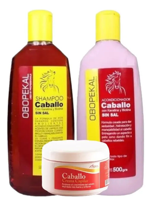 Kit Obopekal Cola de Caballo - Shampoo y Acondicionador Sin Sal + Aceite y Crema