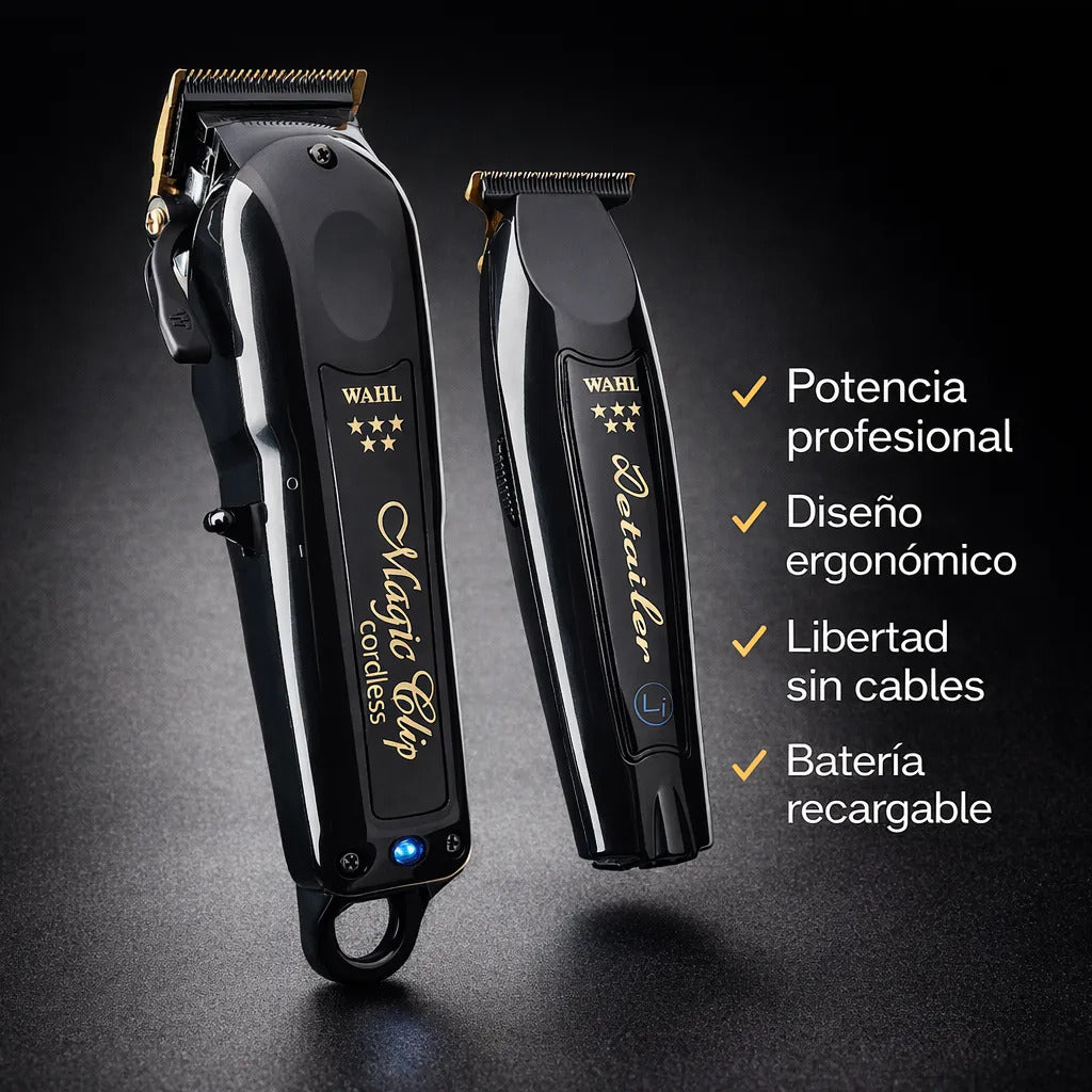 Combo Cortadora Pelo + Afeitadora Wahl Inalámbrica Magic Clip Cordless