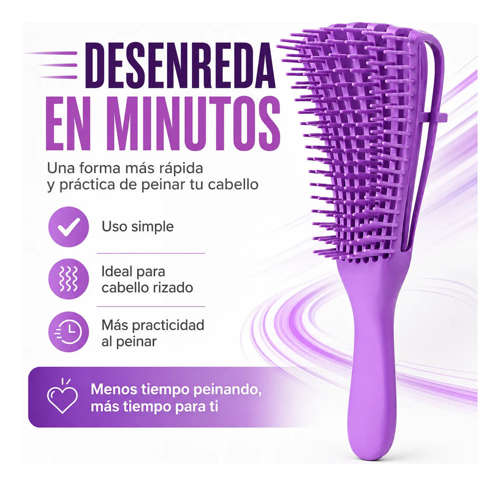 Cepillo  Cabello Rizado Desenreda Fácil Cerdas Lila