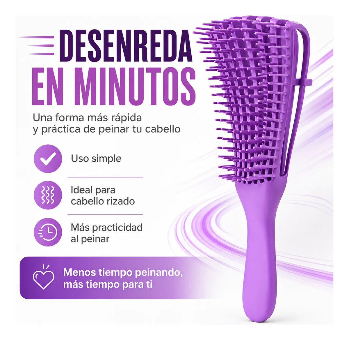Cepillo  Cabello Rizado Desenreda Fácil Cerdas Lila