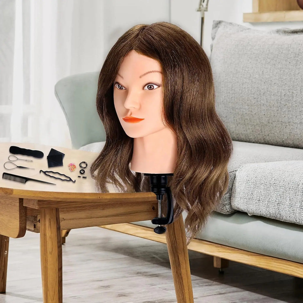 Cabeza de Práctica Profesional 60 cm - Maniquí de Peluquería con Soporte