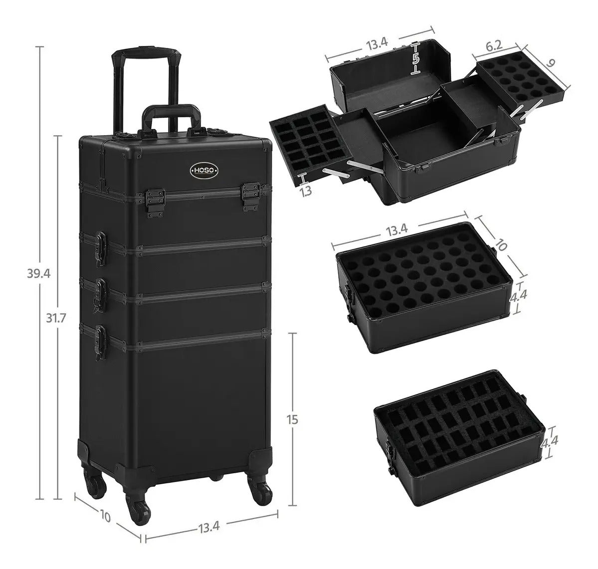 Maleta Trolley Profesional 4 en 1 con Ruedas 360° - Estación de Barbería Móvil