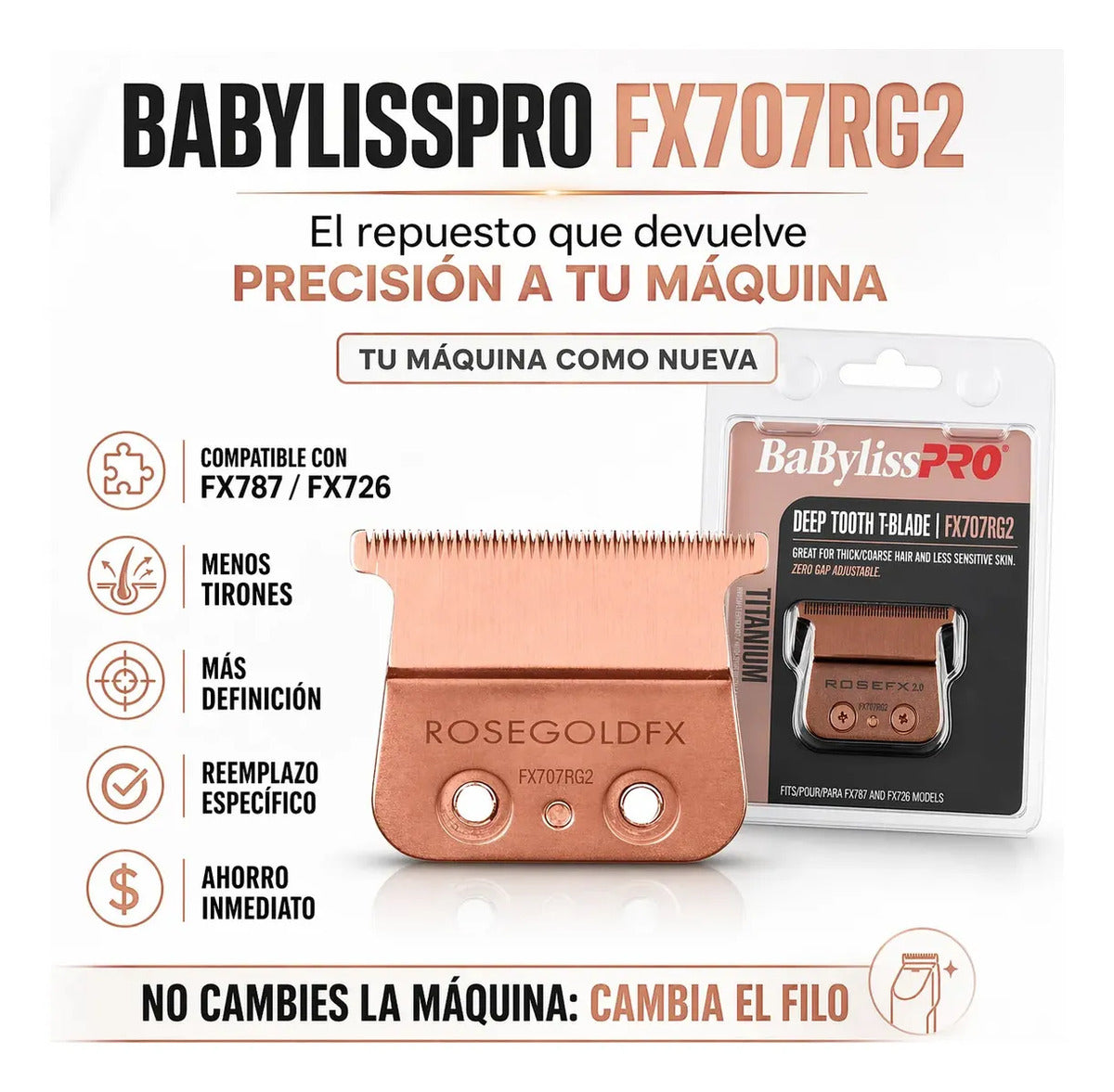 Repuesto Cuchilla Babyliss Pro Rose Gold Deep Tooth Fx707rg2