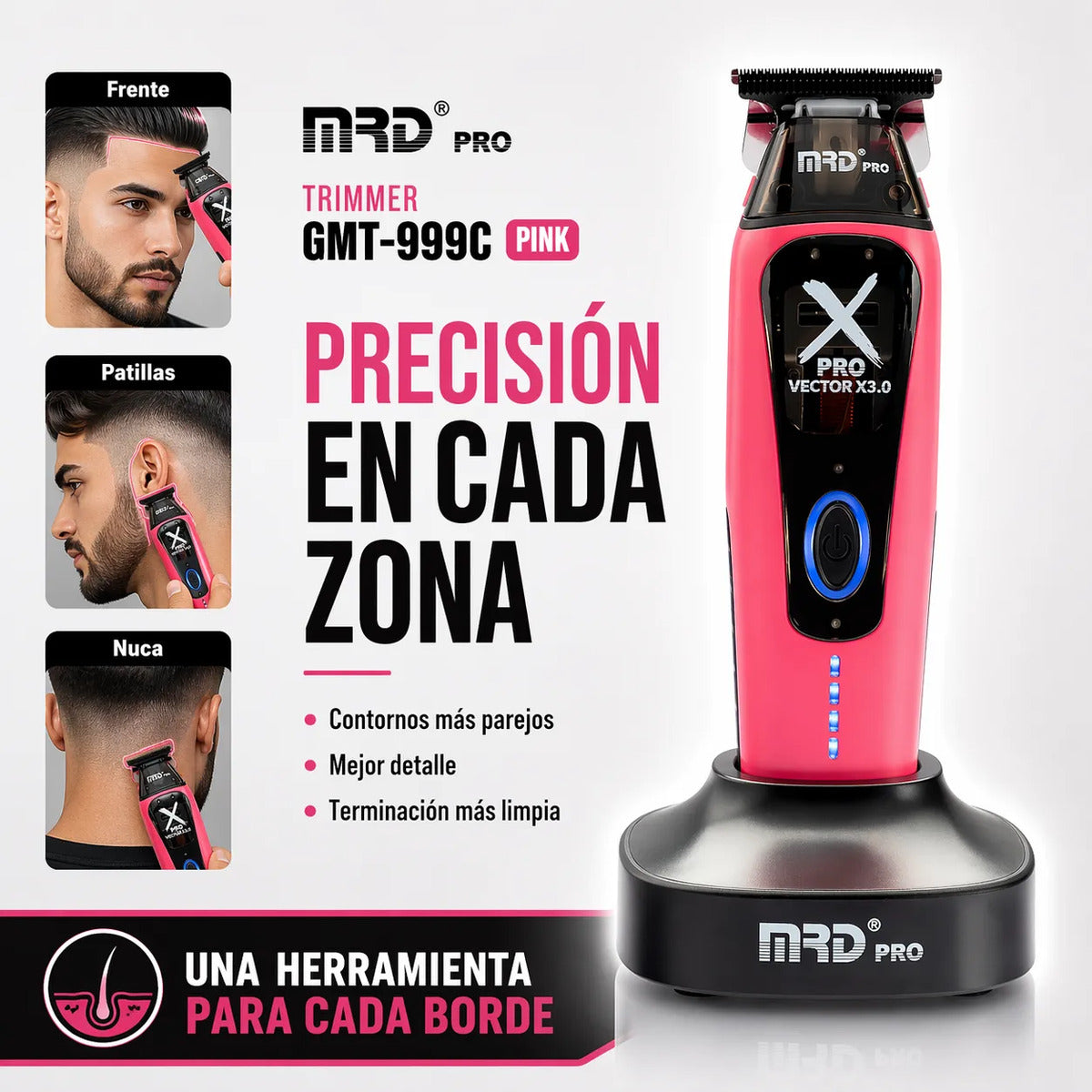 Maquina Cortar Pelo Trimmer Profesional Vector King 3.0 Rosa