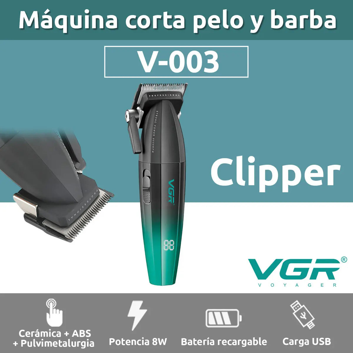 Máquina VGR V-003 Cortadora de Pelo Profesional Inalámbrica Portátil
