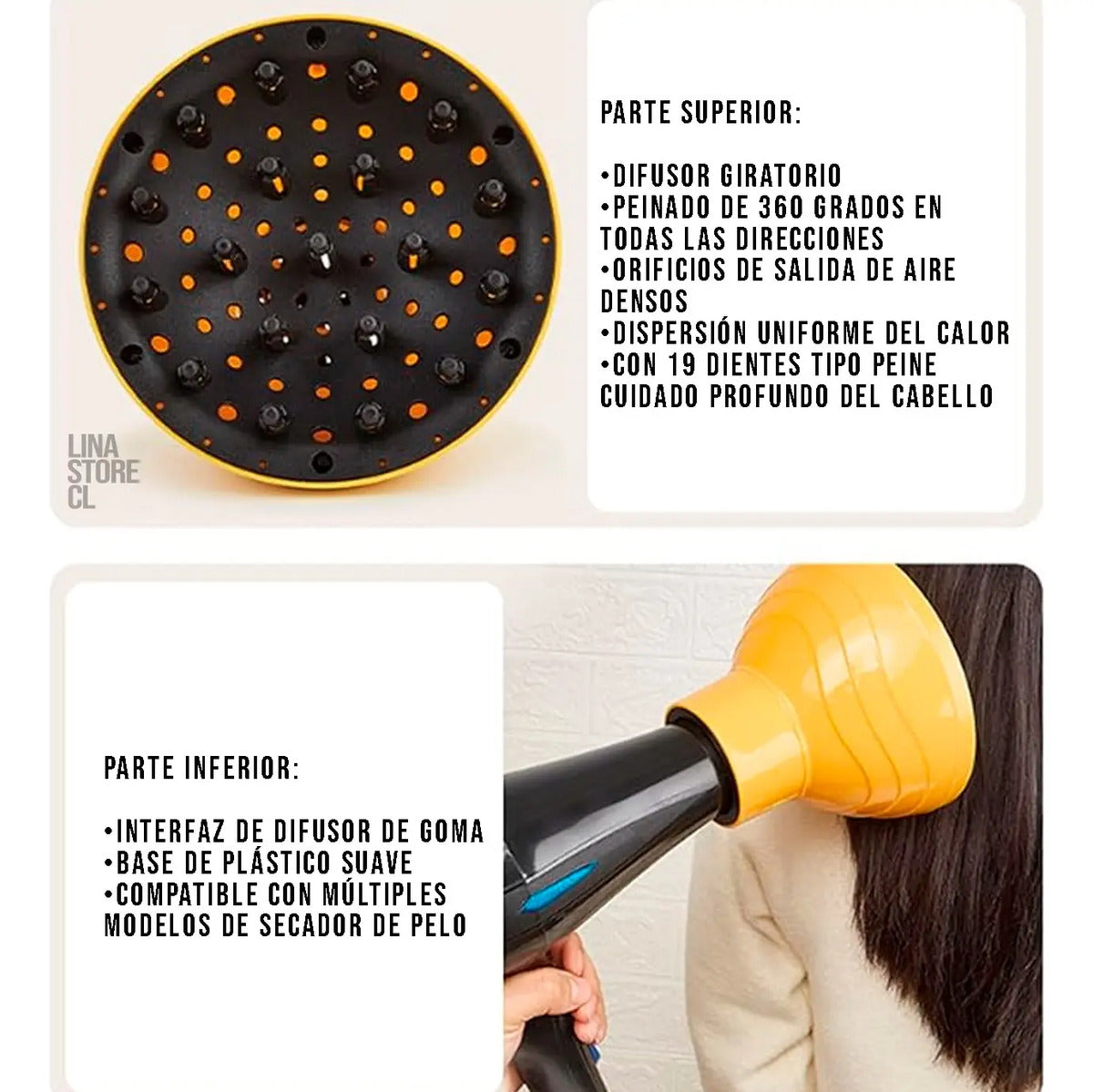 Difusor Universal Profesional para Secador de Pelo - Negro Anti-Frizz