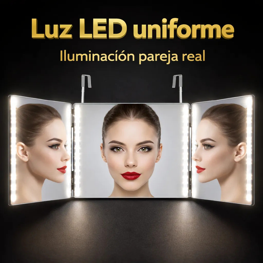 Espejo Triple Con Luz Led Para Auto Corte Barberia 3 Angulos
