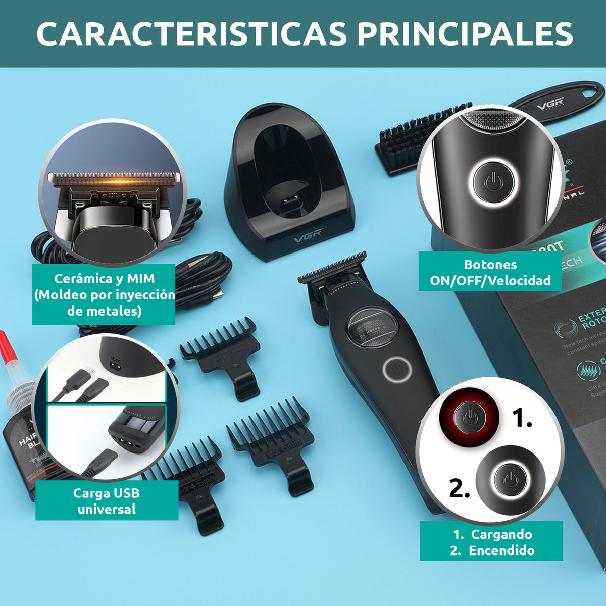 Máquina VGR V-880T Trimmer Profesional BLDC 7200 RPM Cortadora de Pelo