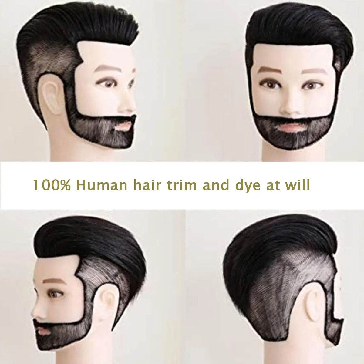 Cabeza de Práctica Masculina 100% Cabello Humano con Barba Profesional