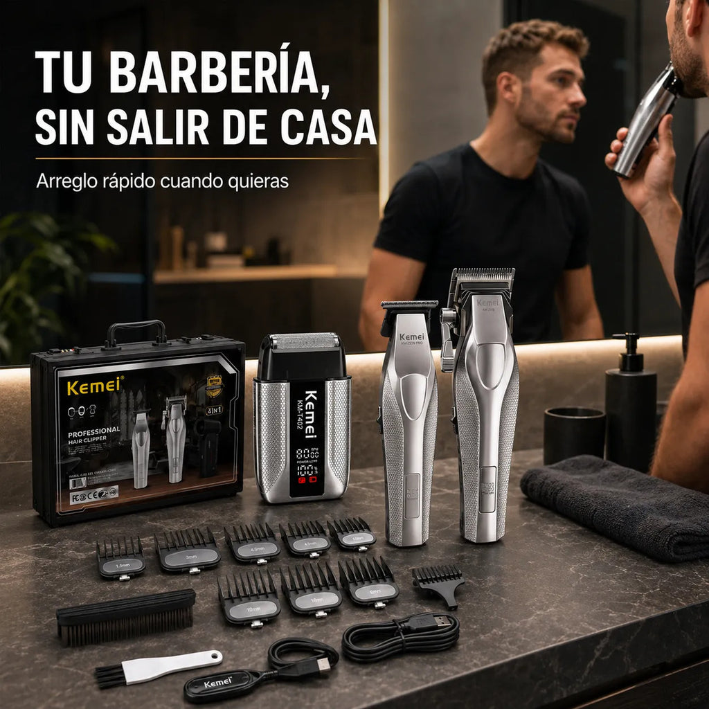 Máquina Cortar Pelo Kemei Kit Barbería  3 En 1 Hoja Dlc Km 4