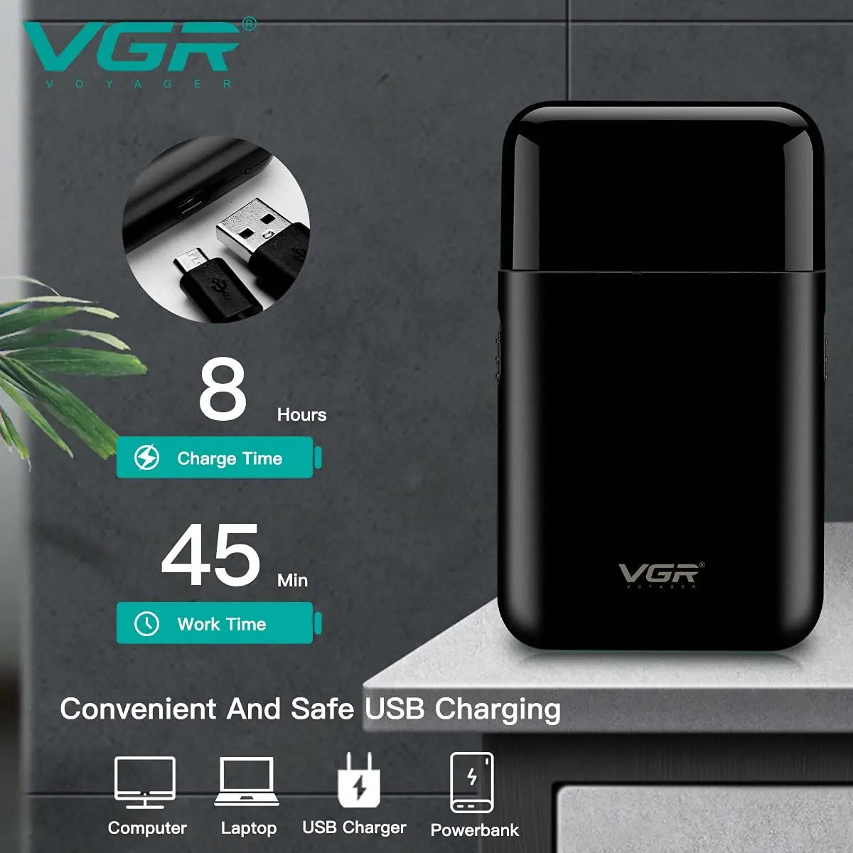 Máquina Rasuradora Inalámbrica VGR V-390 Negra Profesional Recargable