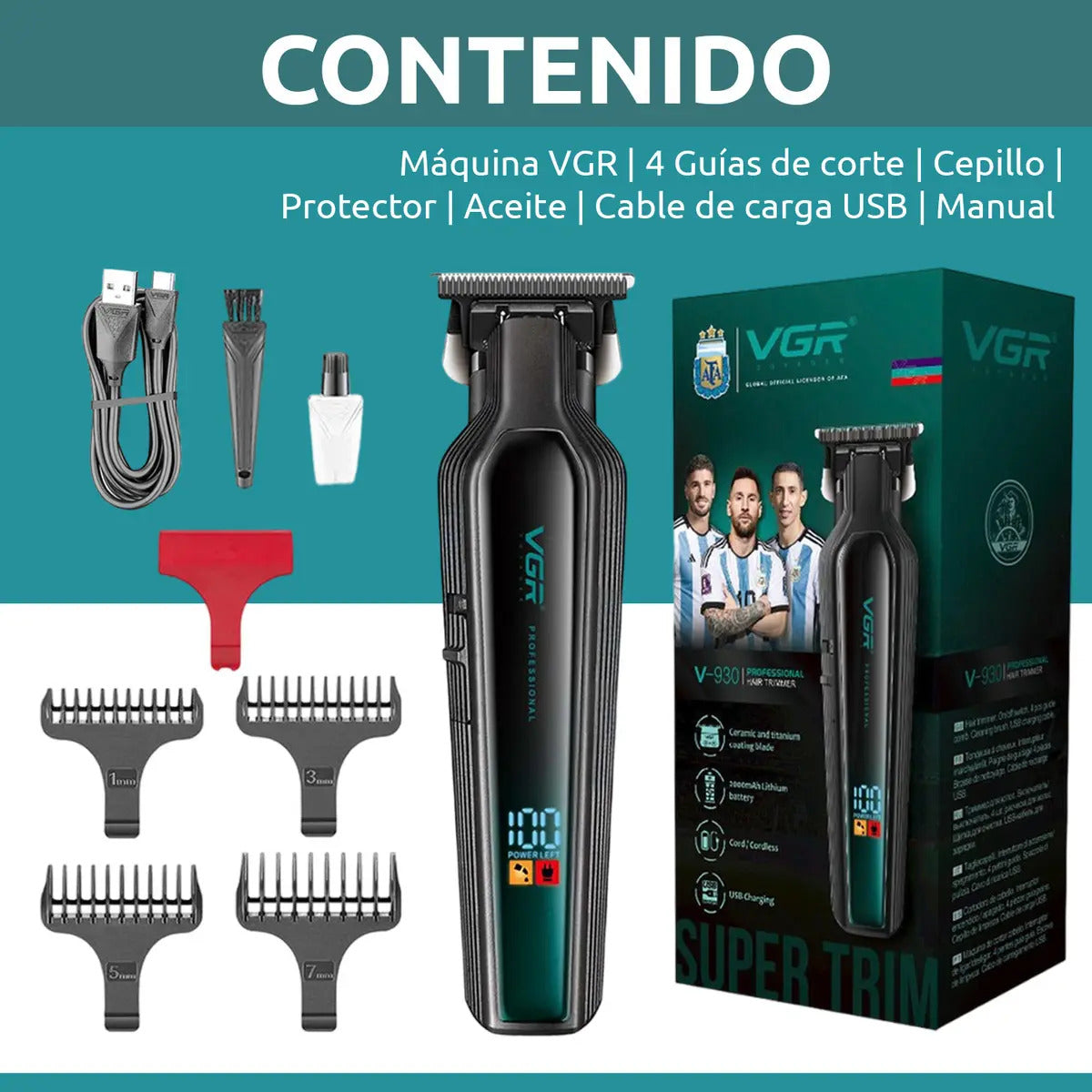 Máquina VGR V-930 Cortadora de Pelo Profesional Inalámbrica 360 Min