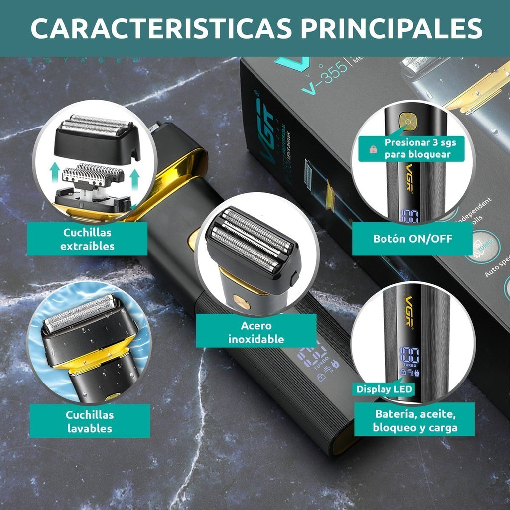 Máquina Rasuradora Eléctrica VGR V-355 Inalámbrica Recargable Profesional