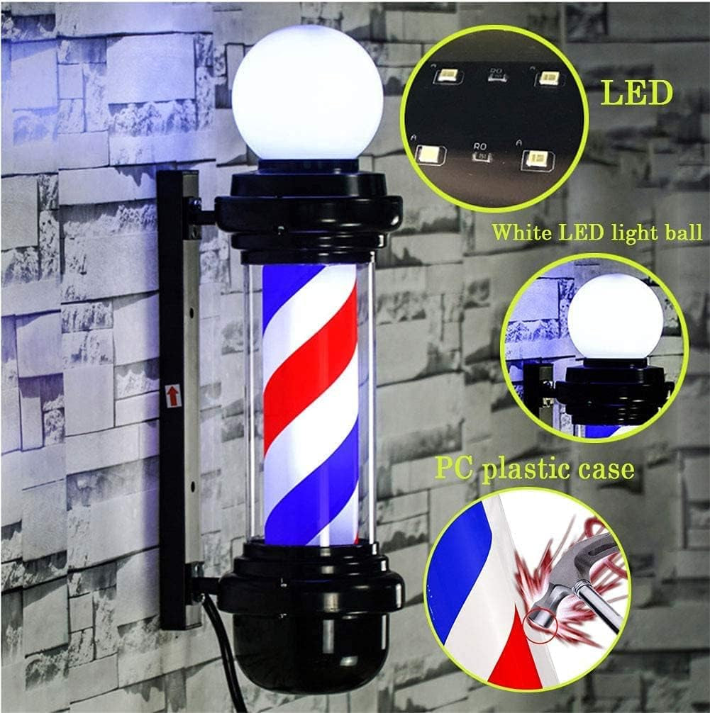 Poste de Barbería Profesional 88cm - Luz LED Giratoria Tricolor Clásica