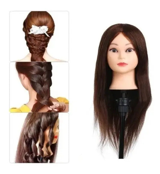 Cabeza de Práctica Profesional 60 cm - Maniquí de Peluquería con Soporte
