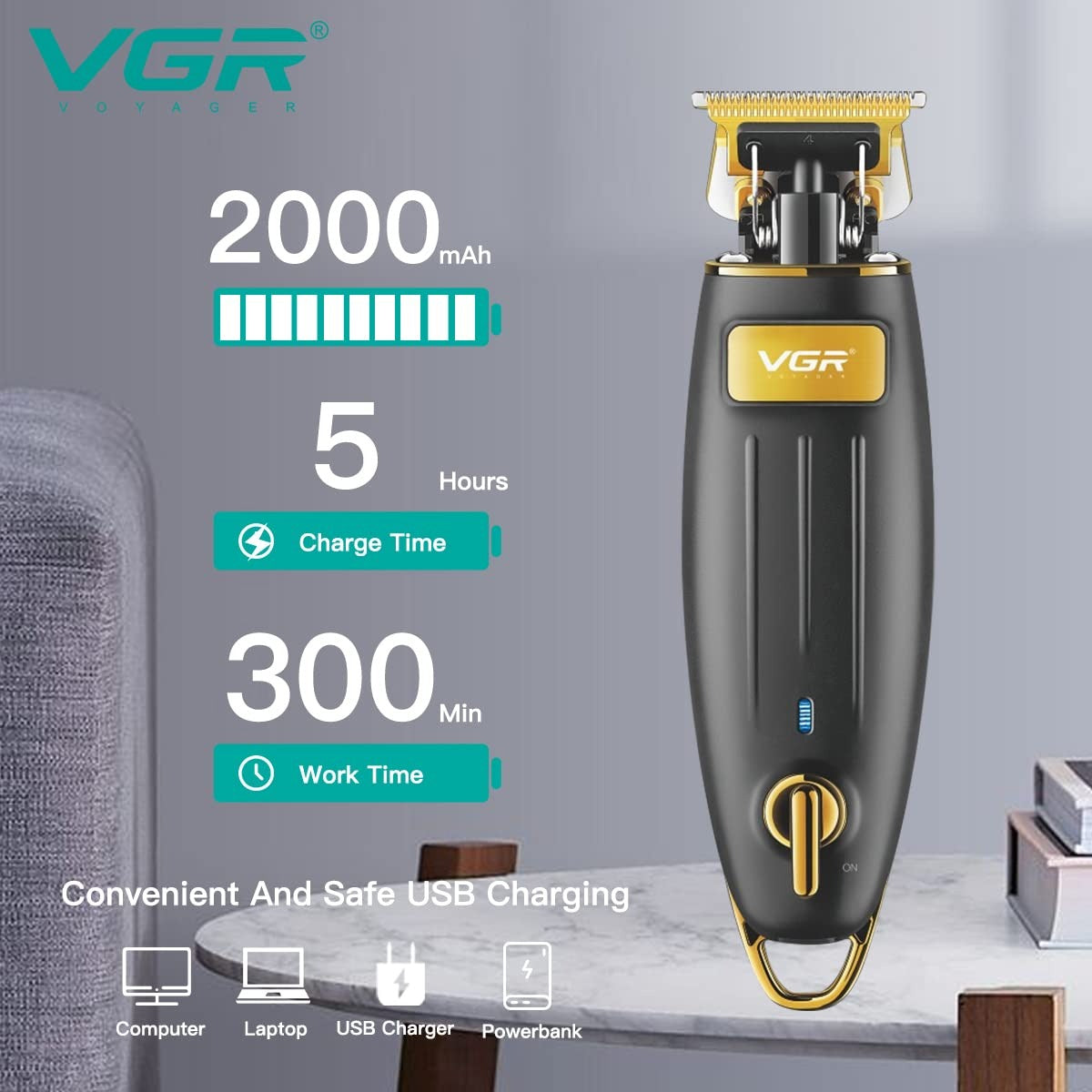 Trimmer VGR V-192 Patillera Inalámbrica Profesional Barbería Recargable
