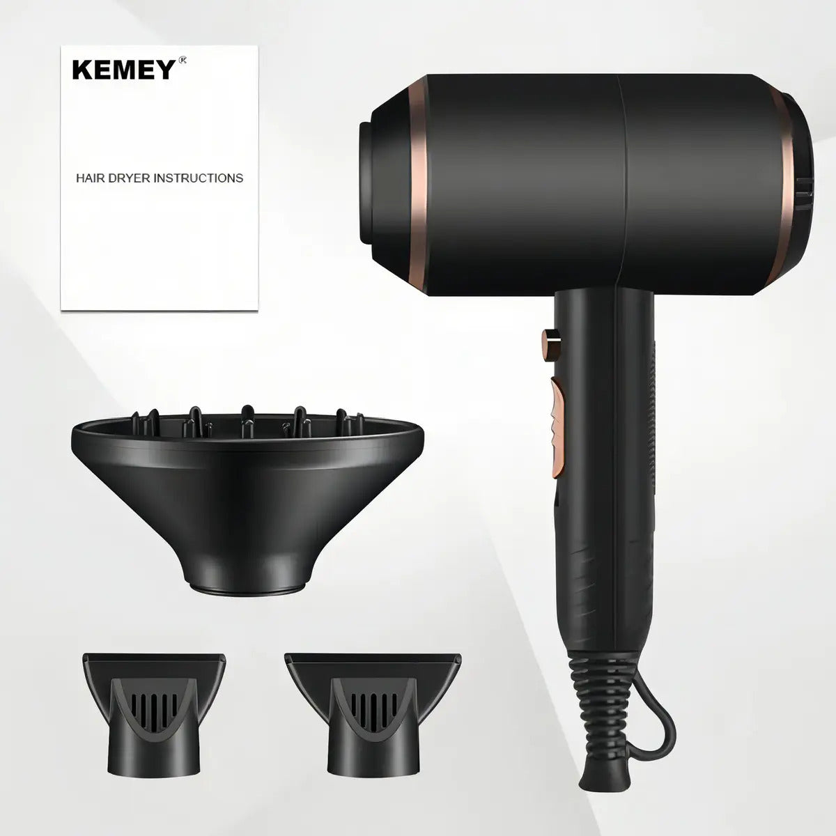 Secador de Pelo Profesional Kemei KM-8896: 1700W Iónico con 3 Boquillas