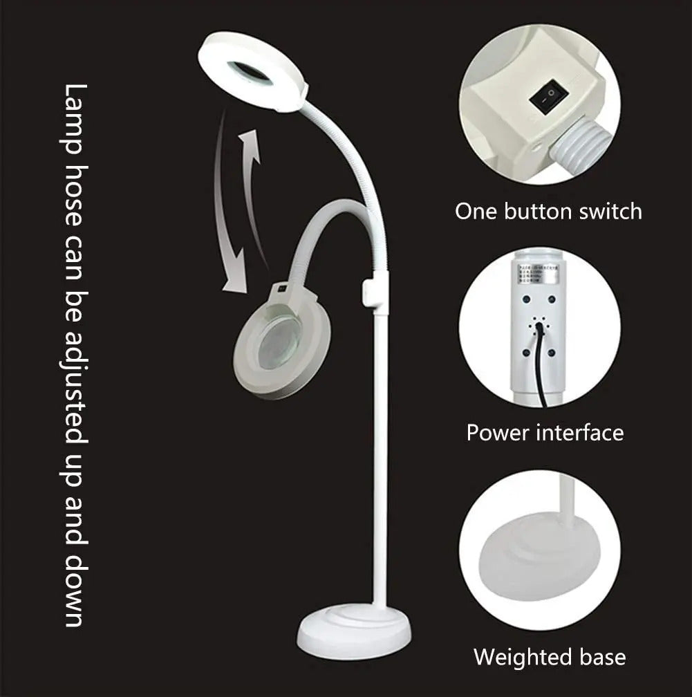 Lámpara de Pedestal con Lupa y Luz LED Profesional - Altura 1.55m