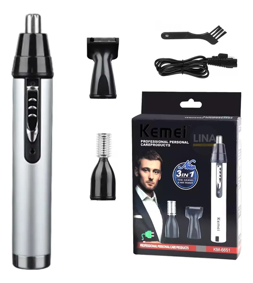 Trimmer Recargable Kemei 3 en 1 KM-6651: Cortadora de Nariz, Cejas y Patillas