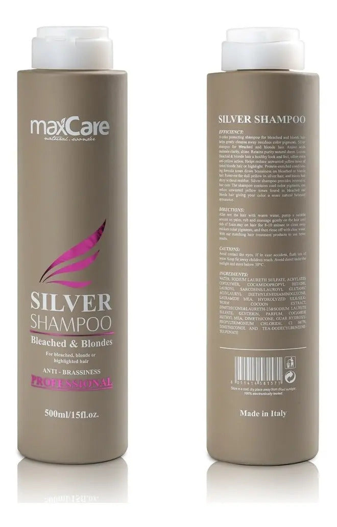 Shampoo Matizador Violeta Maxcare Silver 500ml - Sin Sulfatos para Rubios y Canas