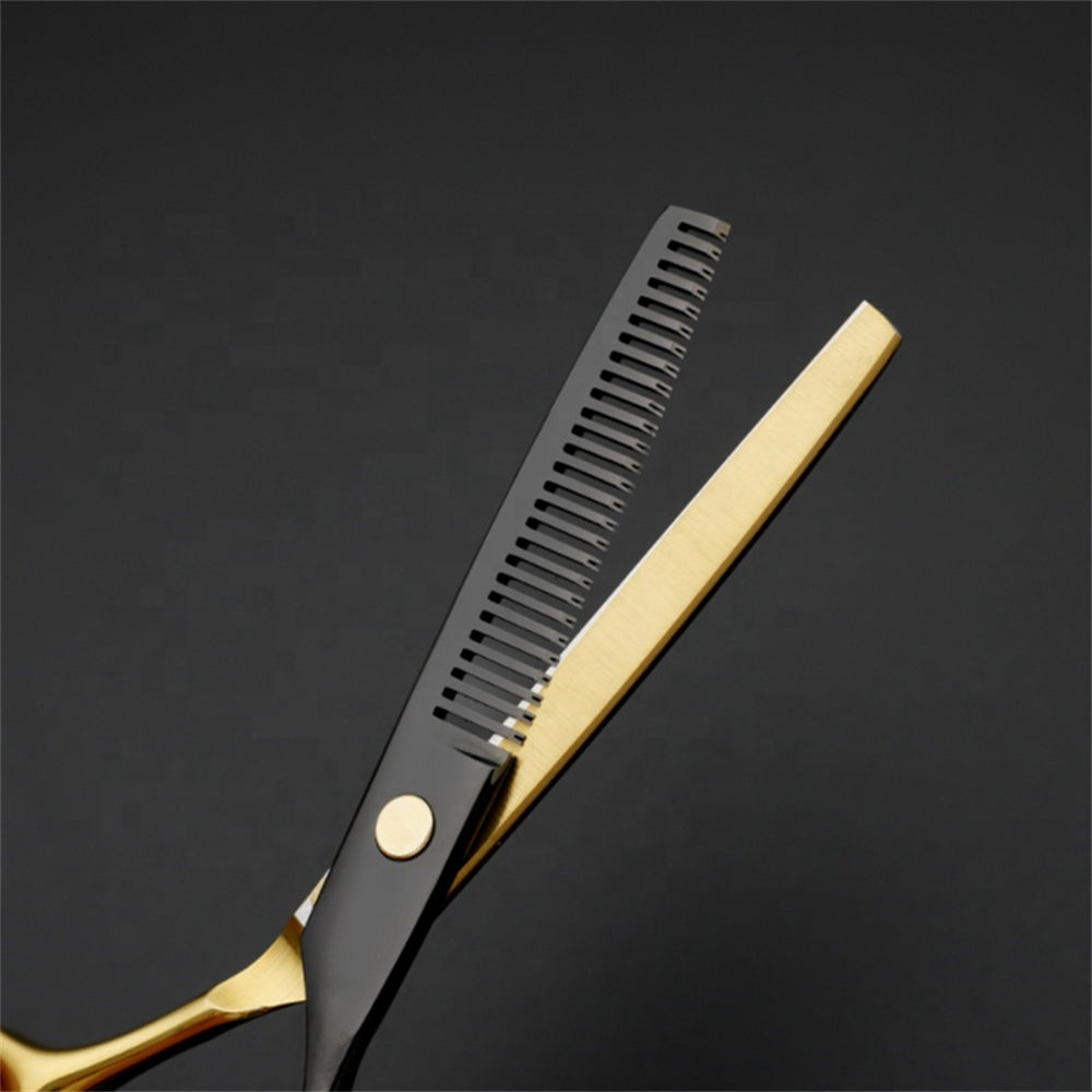 Set de Tijeras Profesionales de Corte y Entresacado | Acero Inoxidable Negro y Dorado