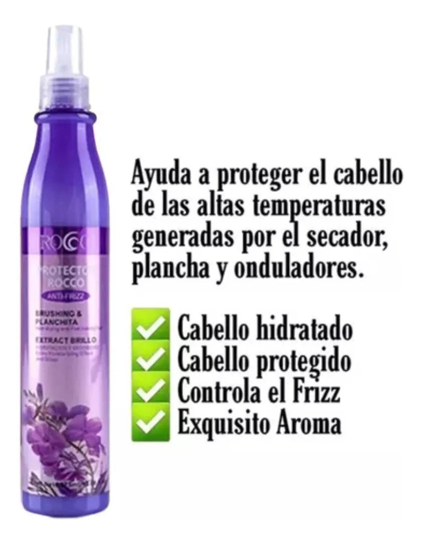 Protector Térmico Capilar Rocco Morado 375ml - Anti Frizz y Humedad