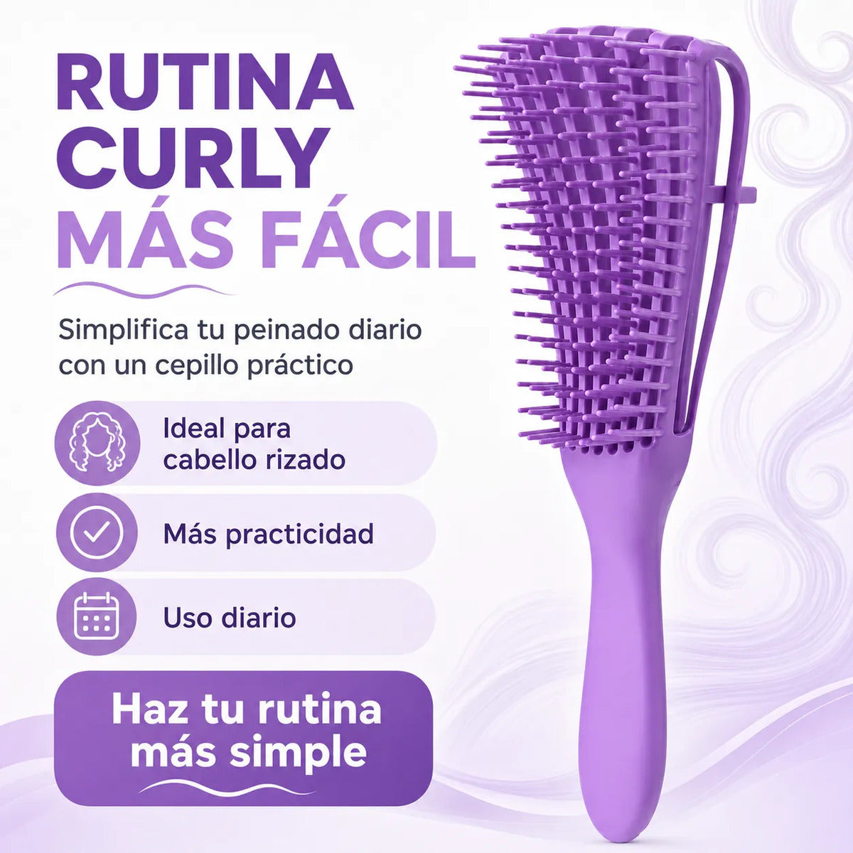 Cepillo  Cabello Rizado Desenreda Fácil Cerdas Lila