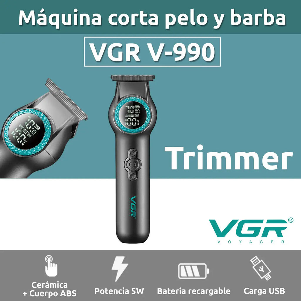 Trimmer VGR V-990 Profesional Inalámbrica 8000RPM Luz LED Turbo
