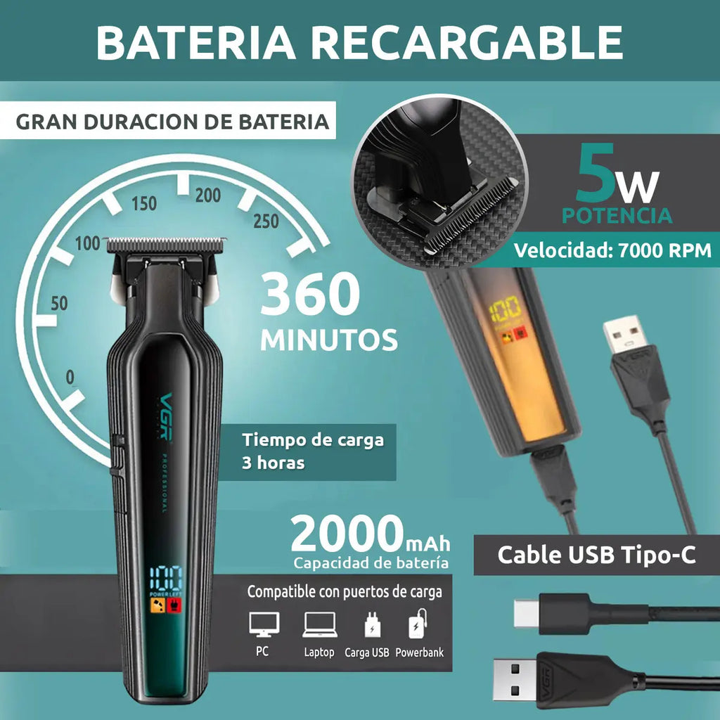Máquina VGR V-930 Cortadora de Pelo Profesional Inalámbrica 360 Min