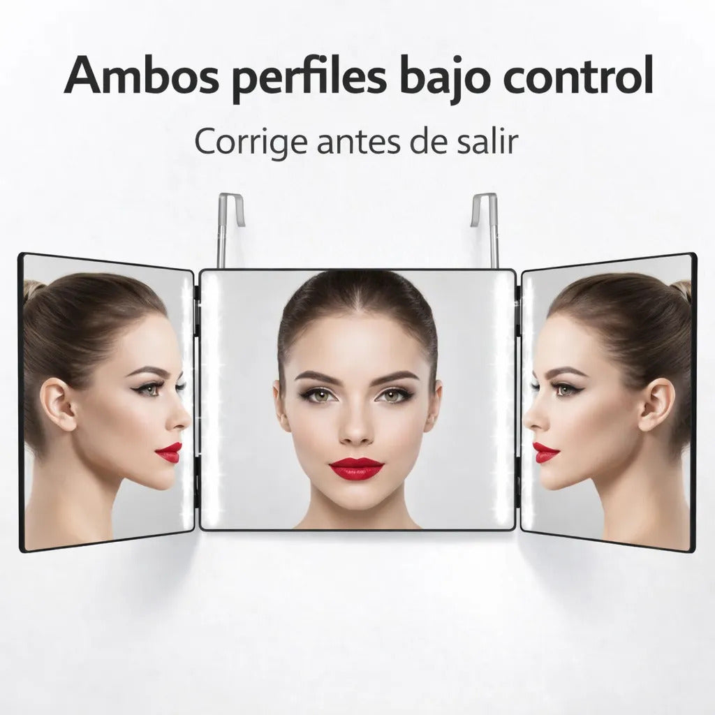 Espejo Triple Con Luz Led Para Auto Corte Barberia 3 Angulos