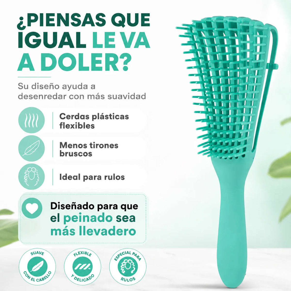 Cepillo  Cabello Rizado Desenreda Fácil Cerdas Verde