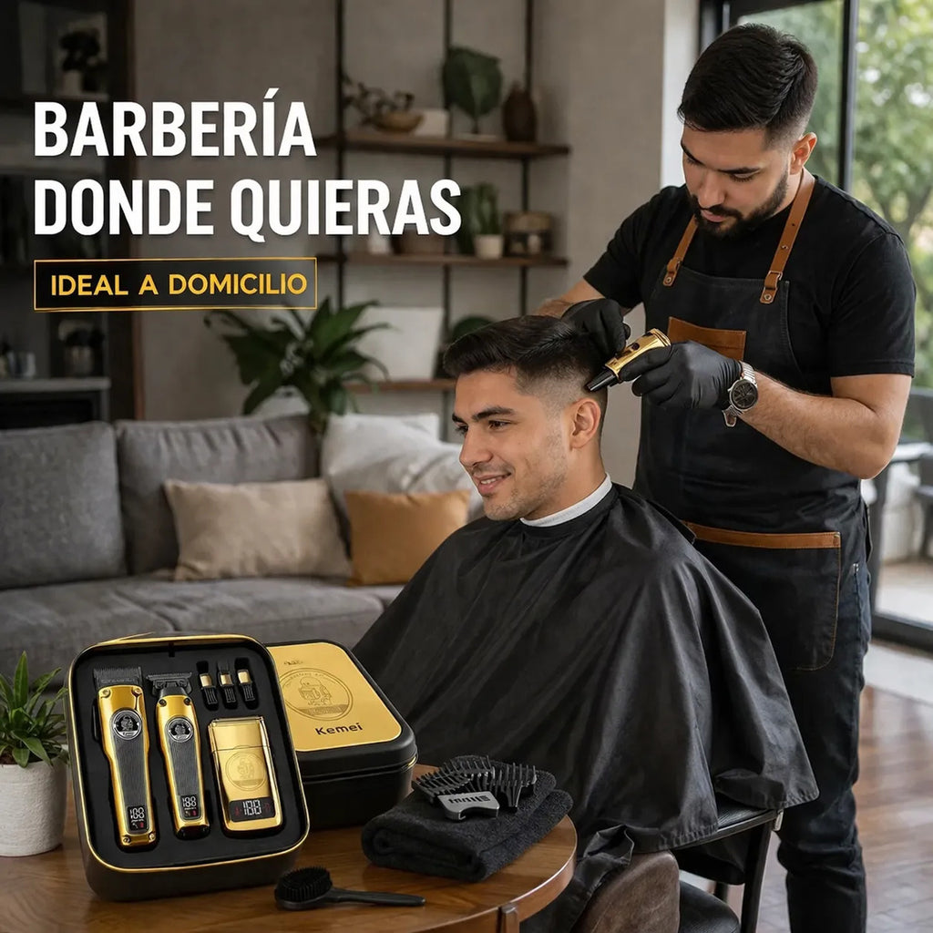 Maquina Cortar Pelo Profesional Inalámbrica Kit 3 En 1 Kemei