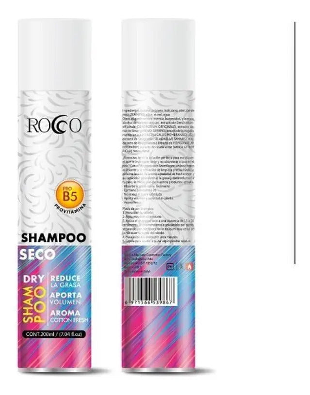 Shampoo en Seco Rocco 200ml con Pro-Vitamina B5 - Limpieza y Volumen Instantáneo