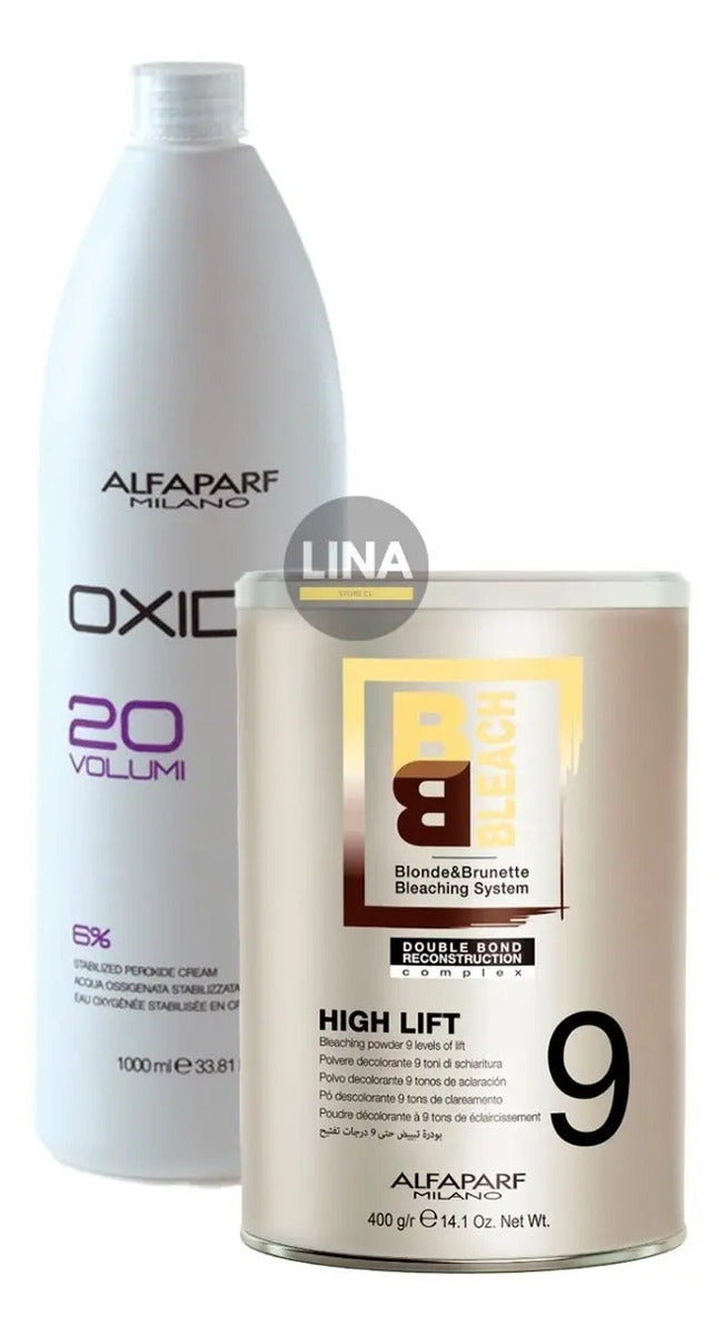 Pack Decolorante Alfaparf BB Bleach 9 Tonos + Oxidante 1 Litro Profesional