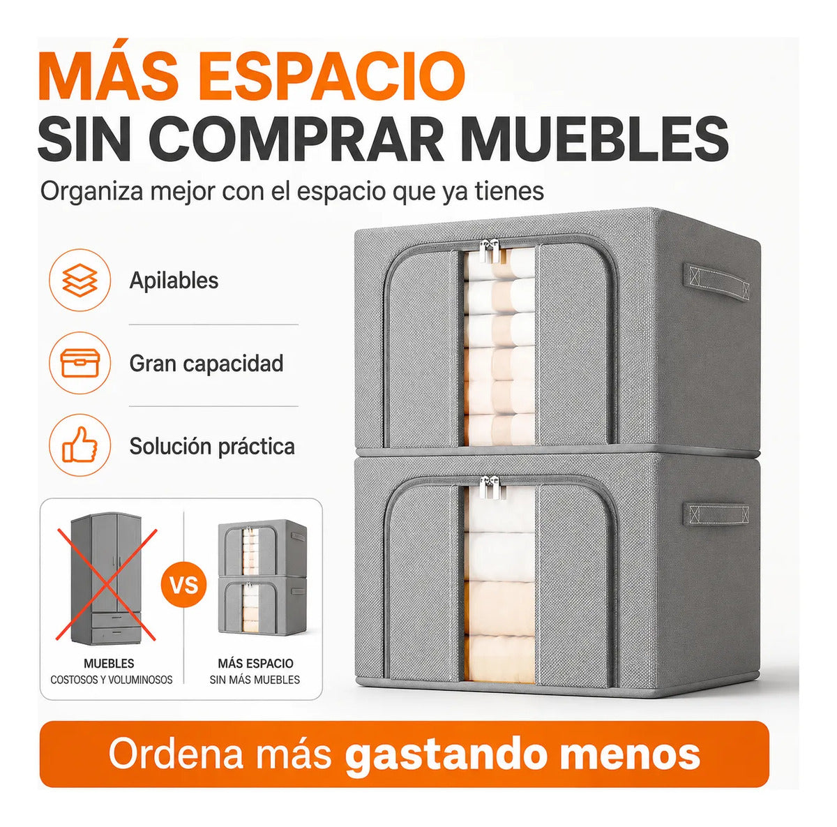 2 Caja Organizadora Plegable Closet Espacio 100l