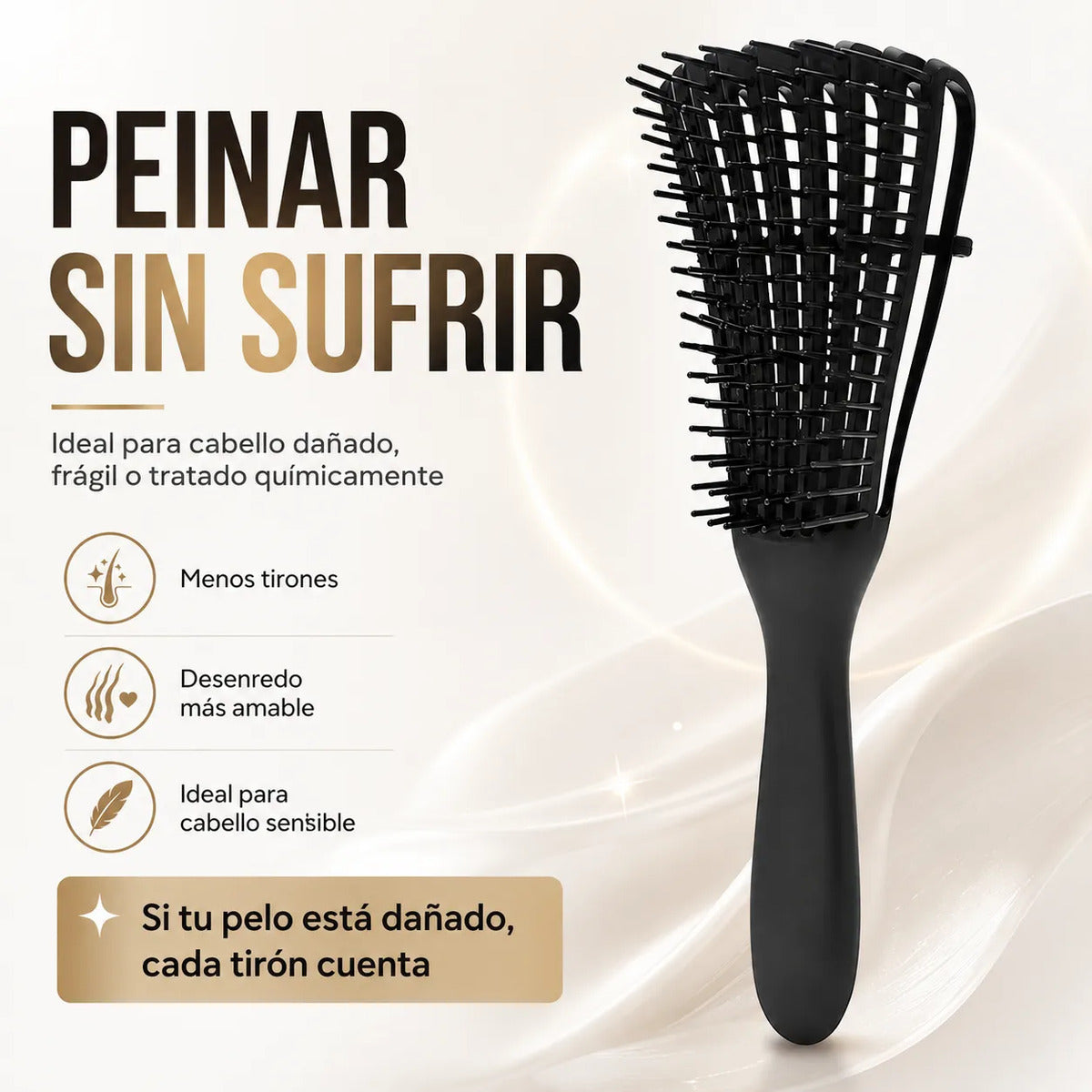 Cepillo  Cabello Rizado Desenreda Fácil Cerdas Negro