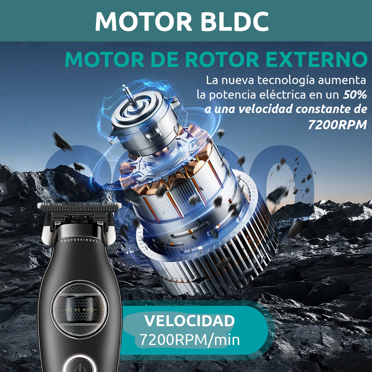 Máquina VGR V-880T Trimmer Profesional BLDC 7200 RPM Cortadora de Pelo