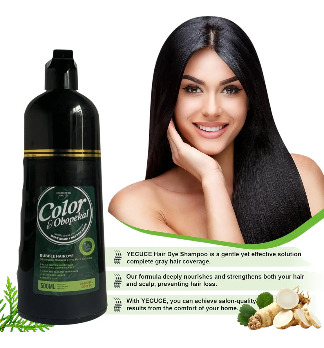 Shampoo Cubre Canas Obopekal 500ml - Tinte Natural Caramelo Profesional